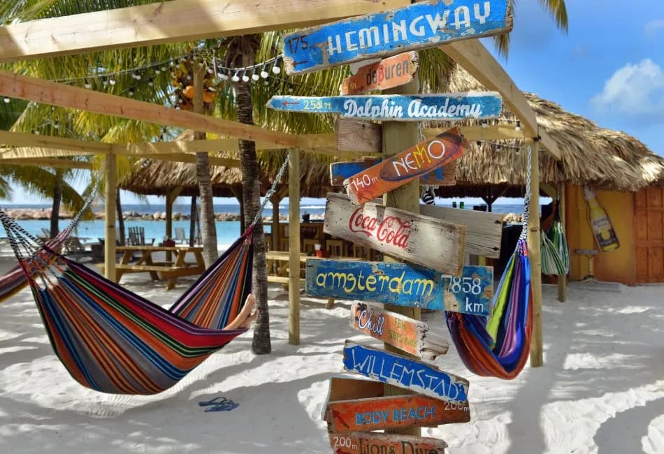 A hammock on the beach at Lions Dive & Beach Resort Curaçao.